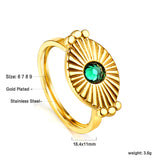 18K Gold Plated Stainless Steel Natural Green Stone Sun Shaped Ring Punk Style Ring