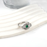 18K Gold Plated Stainless Steel Natural Green Stone Sun Shaped Ring Punk Style Ring