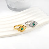 18K Gold Plated Stainless Steel Natural Green Stone Sun Shaped Ring Punk Style Ring