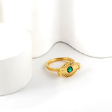 18K Gold Plated Stainless Steel Natural Green Stone Sun Shaped Ring Punk Style Ring