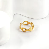 Leaf love shape simple open stainless steel ring wholesale