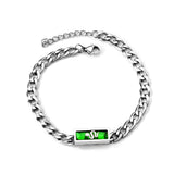 Rectangular Black Zirconia Star & Green Zirconia Snake Pattern Matching Chain Soft Bracelet 17.5+3cm