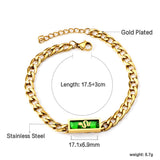 Rectangular Black Zirconia Star & Green Zirconia Snake Pattern Matching Chain Soft Bracelet 17.5+3cm