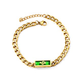 Rectangular Black Zirconia Star & Green Zirconia Snake Pattern Matching Chain Soft Bracelet 17.5+3cm