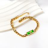 Rectangular Black Zirconia Star & Green Zirconia Snake Pattern Matching Chain Soft Bracelet 17.5+3cm