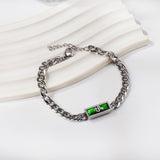 Rectangular Black Zirconia Star & Green Zirconia Snake Pattern Matching Chain Soft Bracelet 17.5+3cm