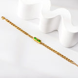 Rectangular Black Zirconia Star & Green Zirconia Snake Pattern Matching Chain Soft Bracelet 17.5+3cm