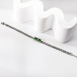 Rectangular Black Zirconia Star & Green Zirconia Snake Pattern Matching Chain Soft Bracelet 17.5+3cm