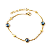 3 Blue Cat's Eye + 4 Steel Beads Soft Bracelet 19+3cm Golden