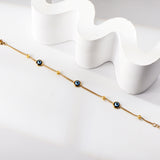 3 Blue Cat's Eye + 4 Steel Beads Soft Bracelet 19+3cm Golden