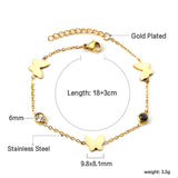 3 Butterfly + 2 Mixed Color Diamonds Soft Bracelet 18+3cm Golden