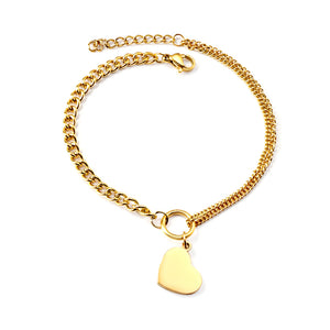 Heart Shape Matching Chain Soft Bracelet 18.5+3cm Gold Color