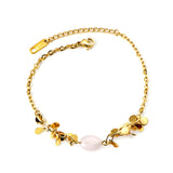 White Beads & Blue Beads Soft Bracelet 17+3cm Gold Color