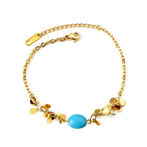 White Beads & Blue Beads Soft Bracelet 17+3cm Gold Color