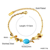 White Beads & Blue Beads Soft Bracelet 17+3cm Gold Color