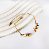 White Beads & Blue Beads Soft Bracelet 17+3cm Gold Color