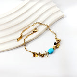 White Beads & Blue Beads Soft Bracelet 17+3cm Gold Color