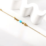 White Beads & Blue Beads Soft Bracelet 17+3cm Gold Color