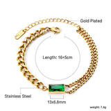 Rectangle Accessories with Green Diamonds Soft Bracelet 16+5cm Gold