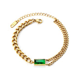 Rectangle Accessories with Green Diamonds Soft Bracelet 16+5cm Gold