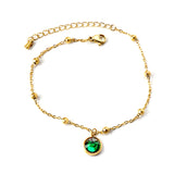 Gold round accessories with green diamonds + bead chain anklet 21+5cm