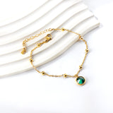 Gold round accessories with green diamonds + bead chain anklet 21+5cm