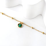 Gold round accessories with green diamonds + bead chain anklet 21+5cm