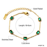 5 Rectangle Accessories with Green Diamonds Soft Bracelet 16+5cm Gold