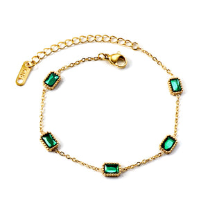 5 Rectangle Accessories with Green Diamonds Soft Bracelet 16+5cm Gold