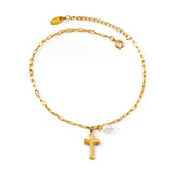 Spring Cross Accessory with White Pearl Anklet 20+5cm