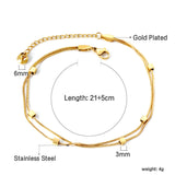 Gold 6 small square accessories soft double anklet 21 +5cm