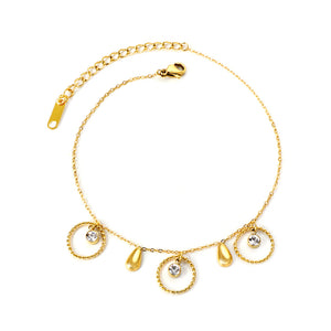 Spring 3 circles + 2 drops accessories with 3 white diamonds anklet 21+5cm