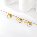 Spring 3 circles + 2 drops accessories with 3 white diamonds anklet 21+5cm