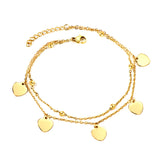 5 heart-shaped accessories + steel beads with chain double anklet 22 + 3cm