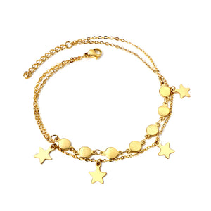 Spring 7 round accessories + 4 star pendants double anklet 22.5+3cm