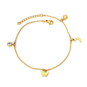 White diamonds + steel beads + moon + butterfly accessories pendant anklet 22 + 3cm gold