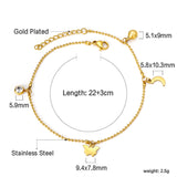 White diamonds + steel beads + moon + butterfly accessories pendant anklet 22 + 3cm gold