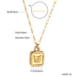 Golden Square Pendant Necklace with Butterfly Pattern 45+5cm