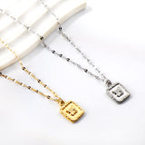 Golden Square Pendant Necklace with Butterfly Pattern 45+5cm