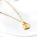 Square Pendant Necklace with Butterfly Pattern 45+5cm