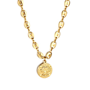 Golden Round Pendant Necklace with Big Tree Motif 45+5cm