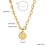 Golden Round Pendant Necklace with Big Tree Motif 45+5cm