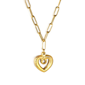 Heart Cutout Pendant Necklace 45+5cm Golden