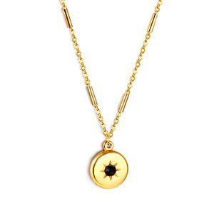 Gold coloured round pendant with black diamonds necklace 45+5cm