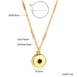 Gold coloured round pendant with black diamonds necklace 45+5cm