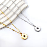 Gold coloured round pendant with black diamonds necklace 45+5cm