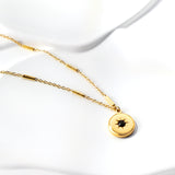 Gold coloured round pendant with black diamonds necklace 45+5cm