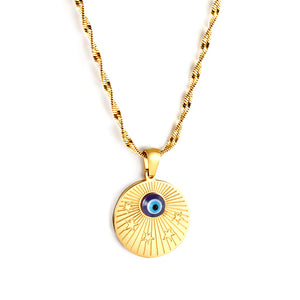 Round Pendant with Blue Cat Eye Necklace 50+5cm