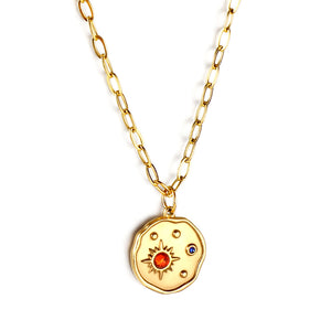 Pendentif rond irrégulier avec collier de diamants mélangés 45+5cm