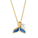 Blue fishtail pendant with white pearl necklace 45+5cm